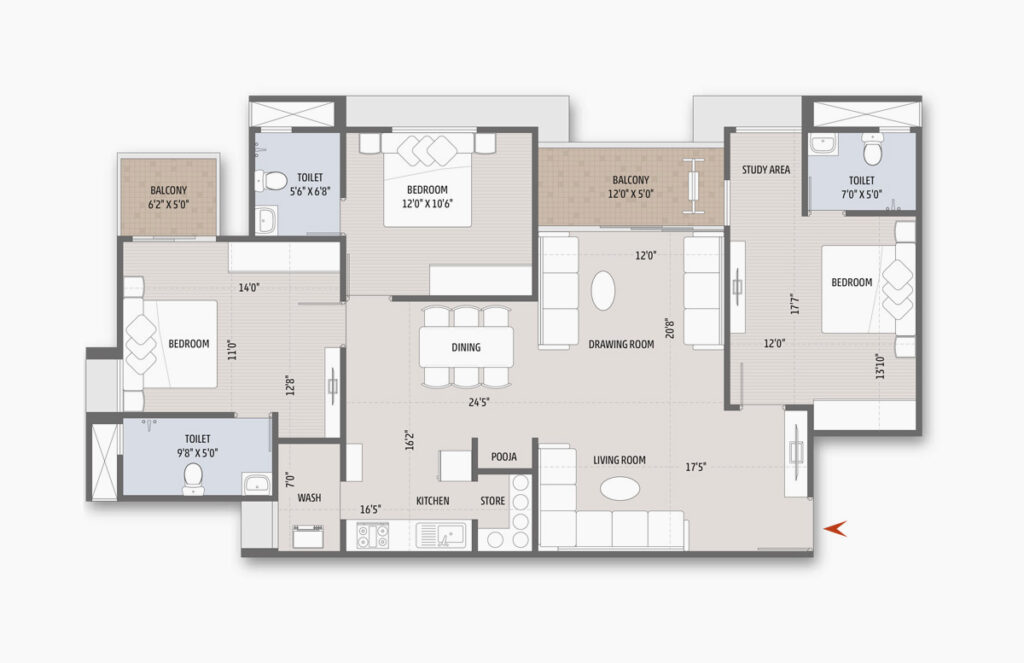 3 BHK Floor Plan